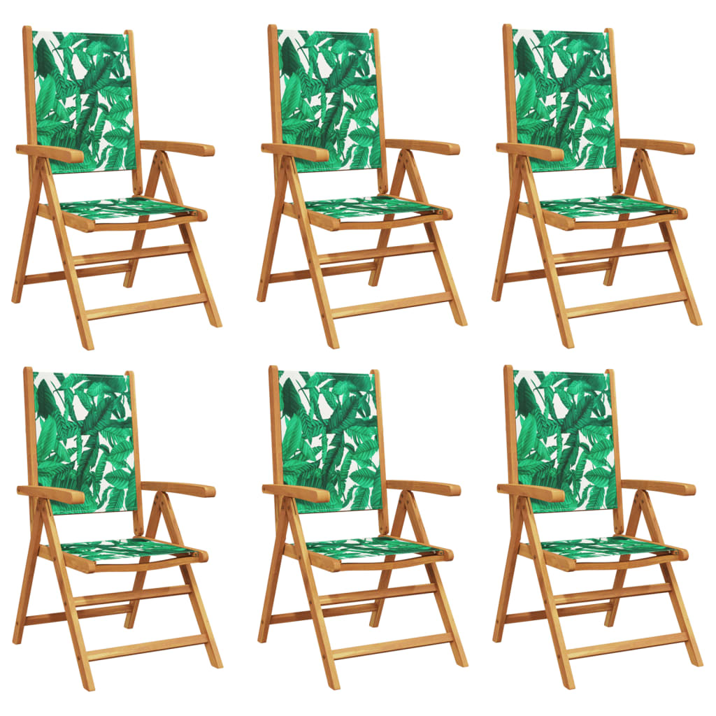 6 Green Fabric & Wood Reclining Garden Chairs Set