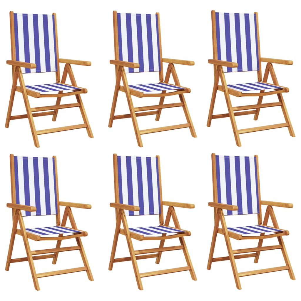 6-Piece Blue & White Reclining Garden Chairs - Fabric & Wood