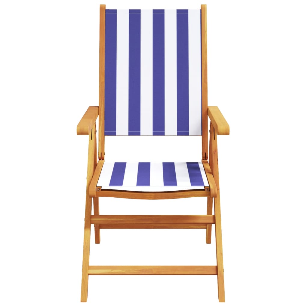 6-Piece Blue & White Reclining Garden Chairs - Fabric & Wood