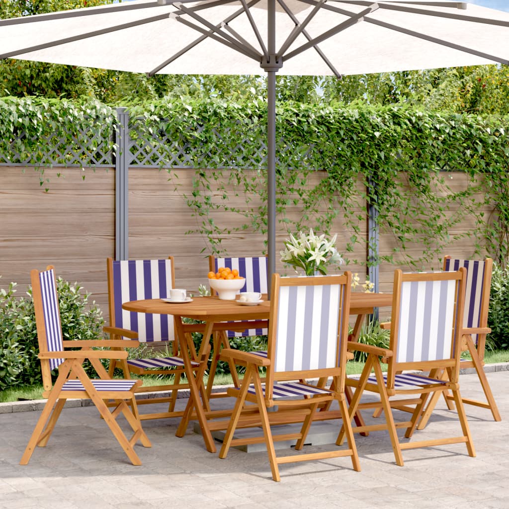 6-Piece Blue & White Reclining Garden Chairs - Fabric & Wood