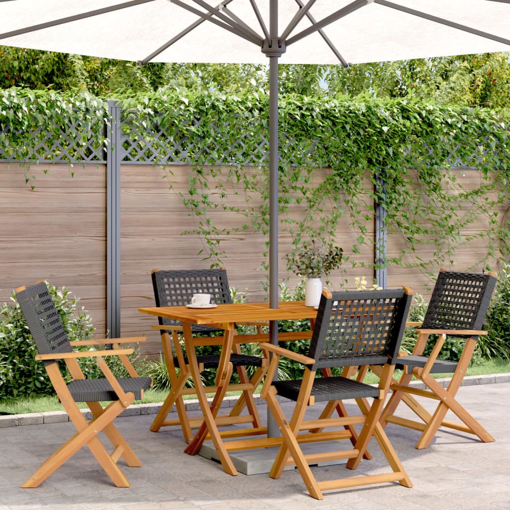 8-Pack Folding Garden Chairs in Poly Rattan & Solid Wood