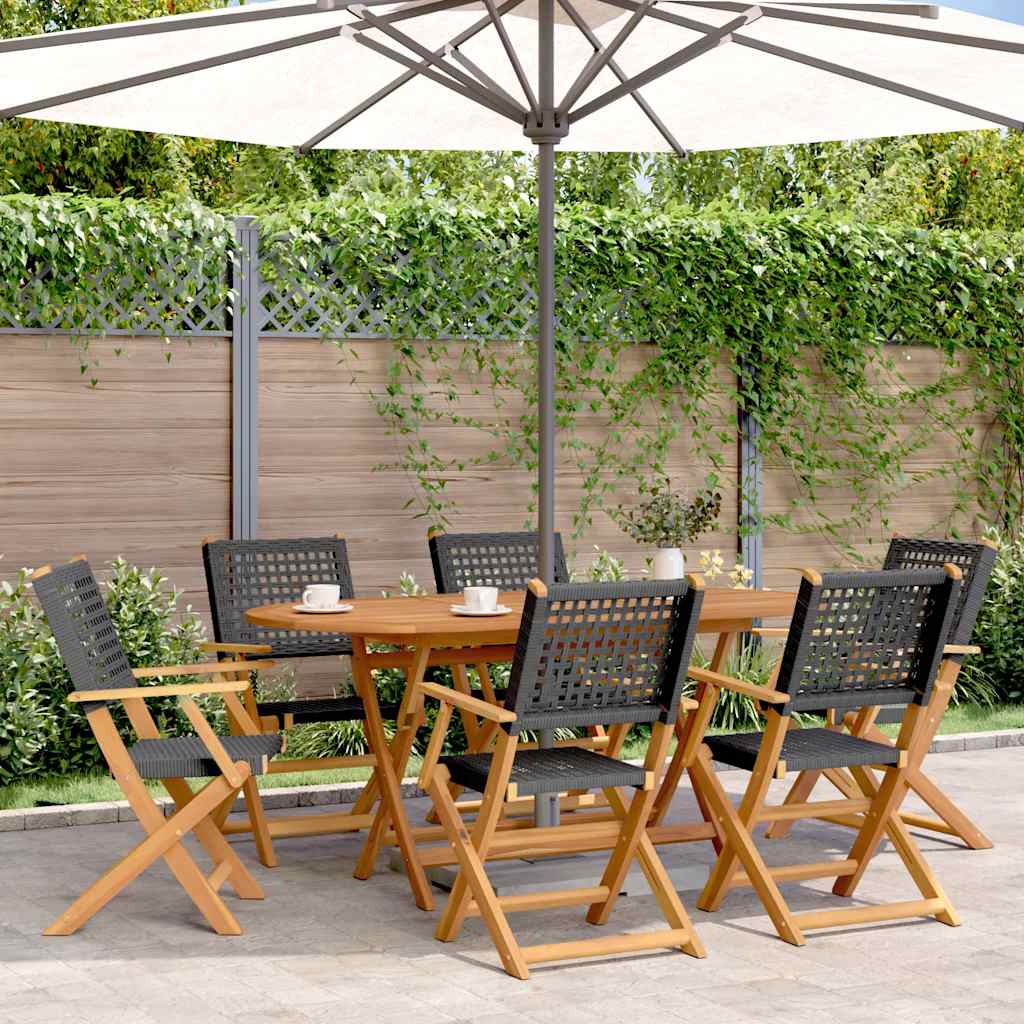 8-Pack Folding Garden Chairs in Poly Rattan & Solid Wood