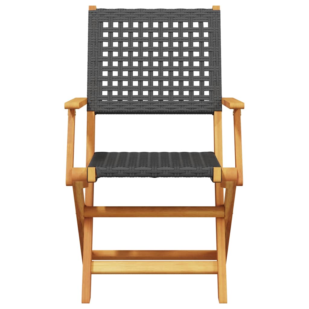 8-Piece Black Poly Rattan & Wood Folding Garden Chairs Set