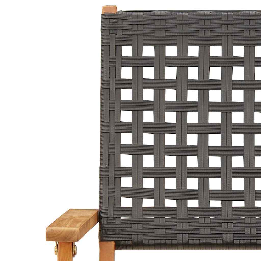 8-Piece Black Poly Rattan & Wood Folding Garden Chairs Set