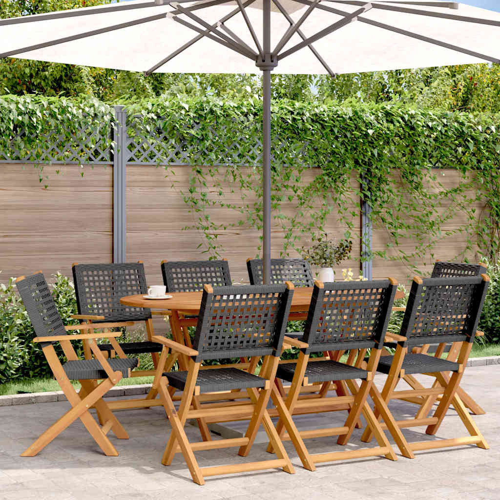 8-Pack Folding Garden Chairs in Poly Rattan & Solid Wood