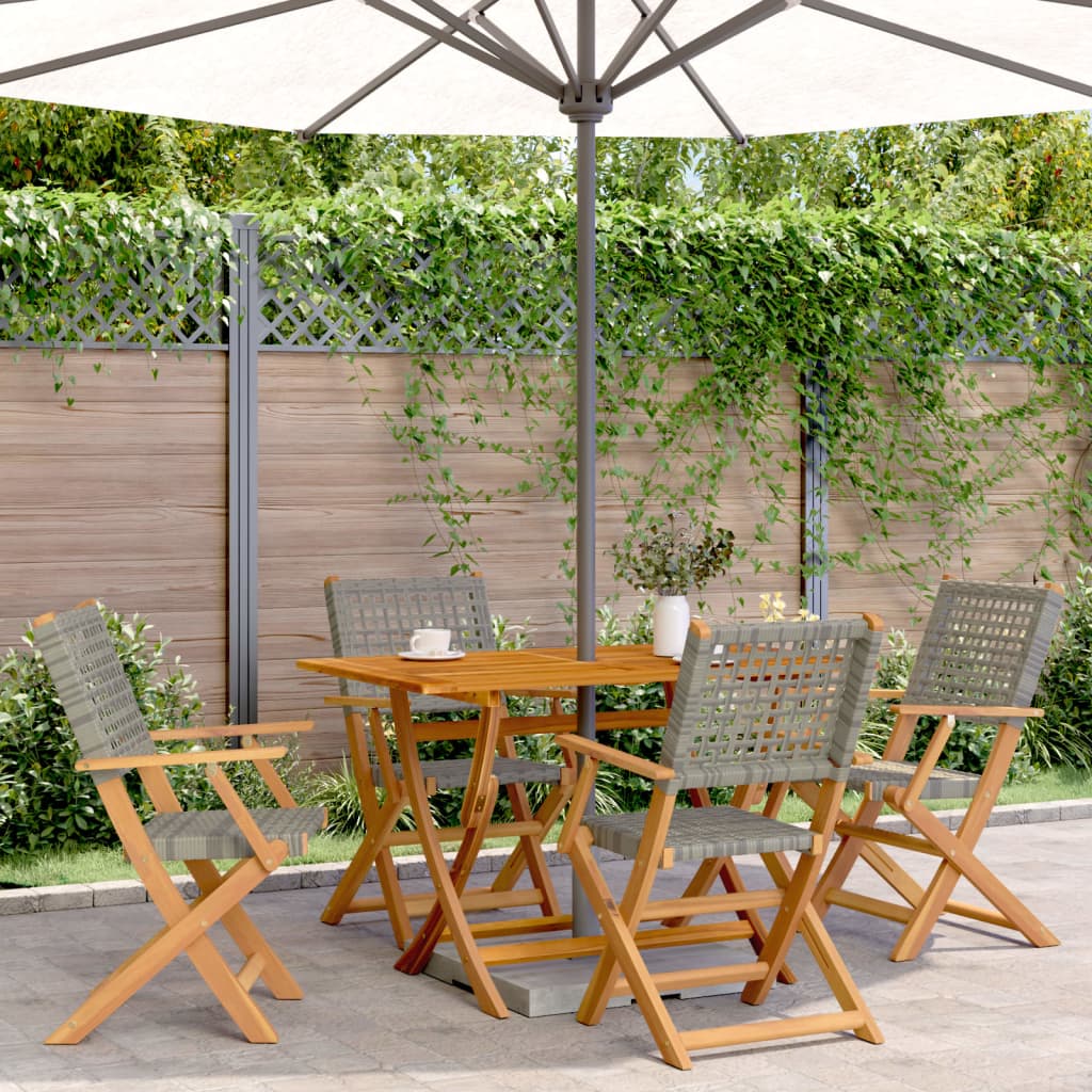 8-Pack Folding Garden Chairs in Poly Rattan & Solid Wood