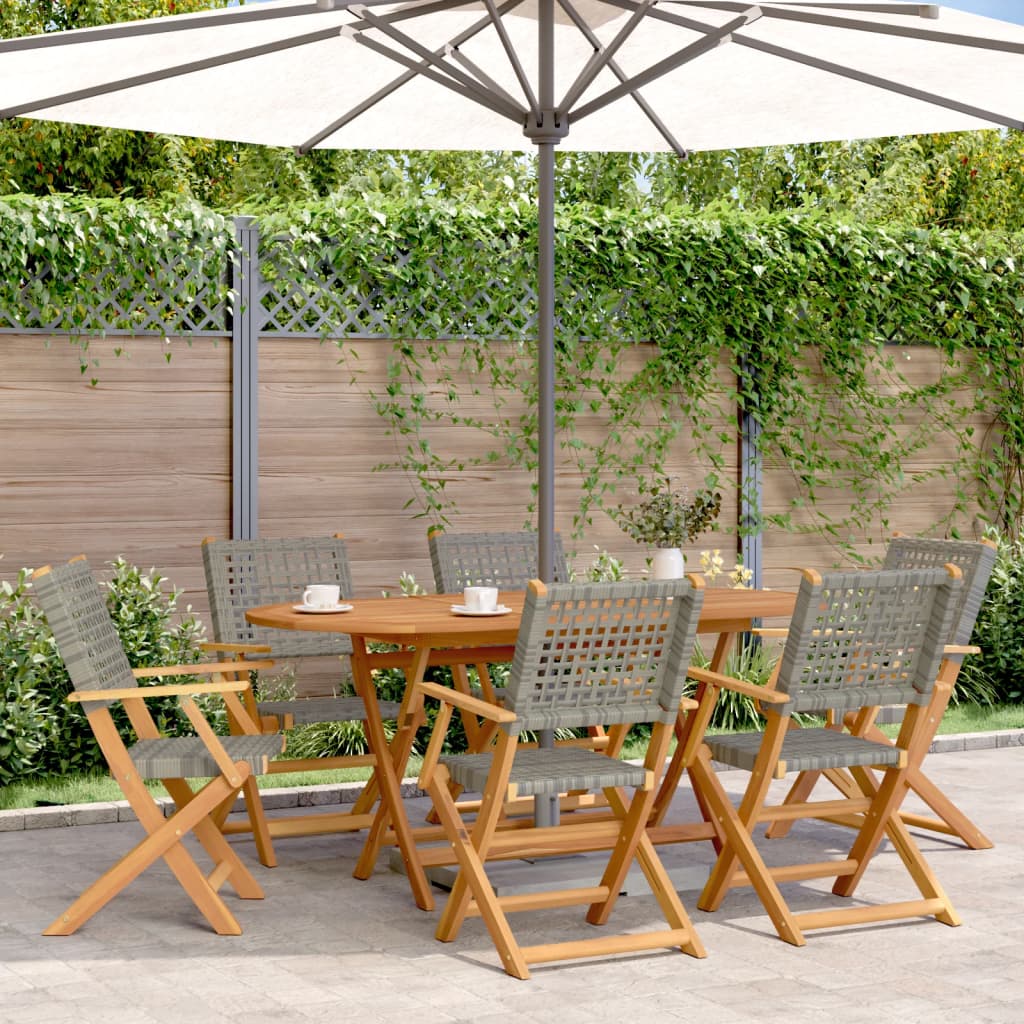 8-Pack Folding Garden Chairs in Poly Rattan & Solid Wood