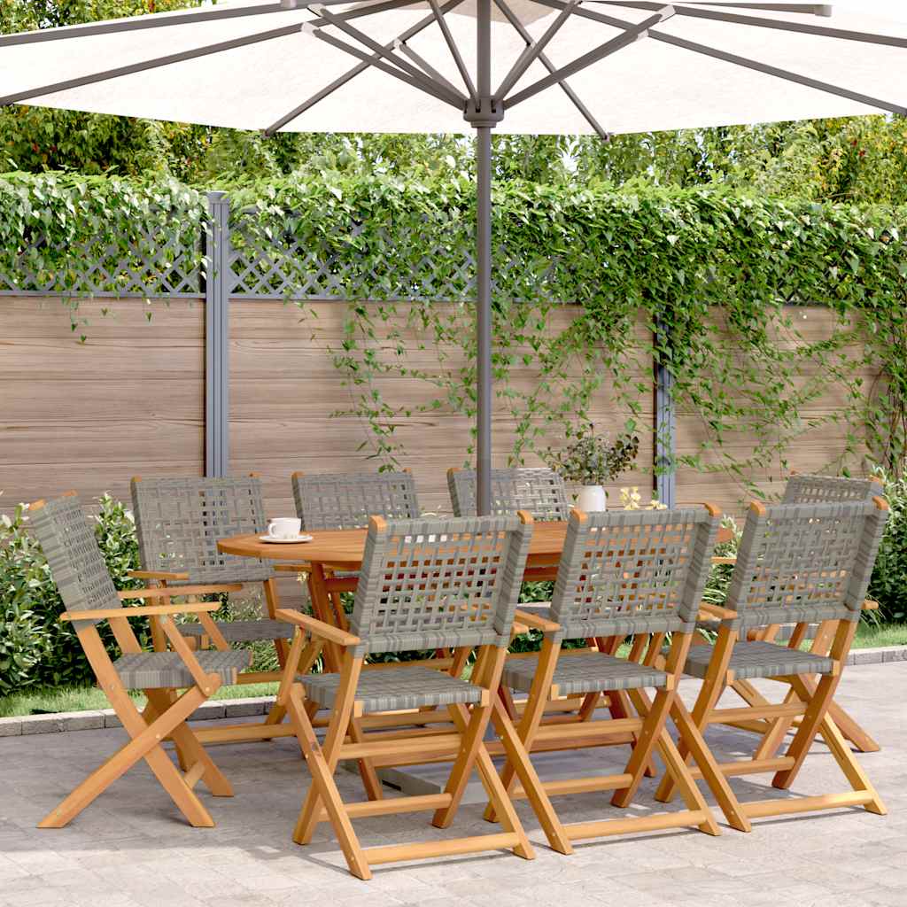 8-Pack Folding Garden Chairs in Poly Rattan & Solid Wood