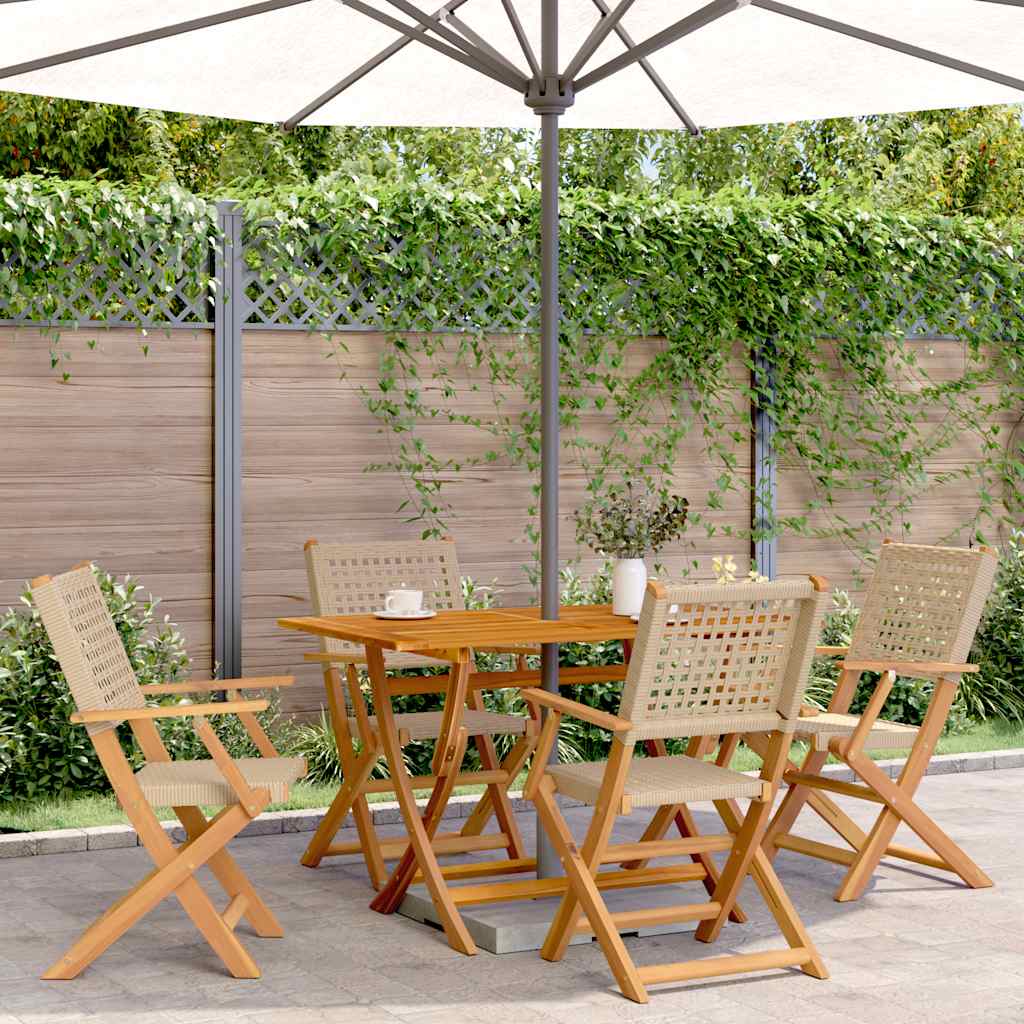 8-Pack Folding Garden Chairs in Poly Rattan & Solid Wood