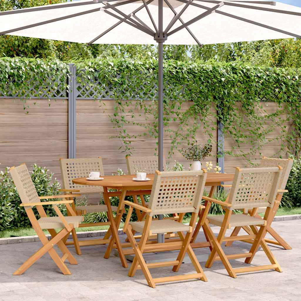 8-Pack Folding Garden Chairs in Poly Rattan & Solid Wood