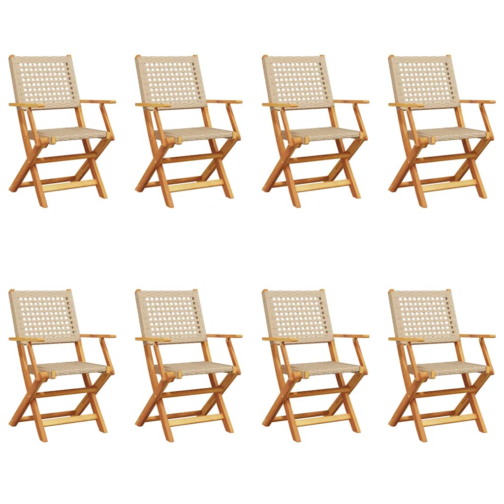 8-Pack Folding Garden Chairs in Poly Rattan & Solid Wood