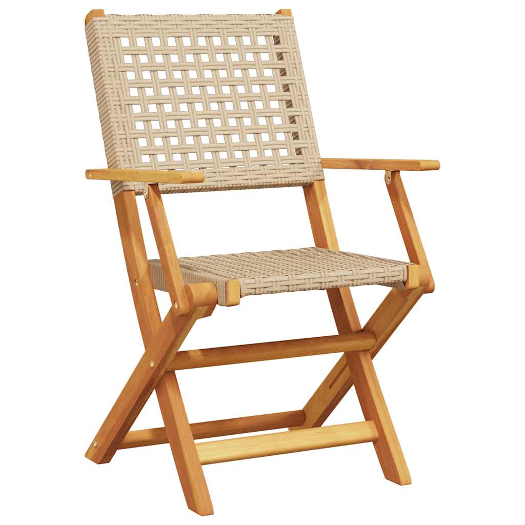 8-Pack Folding Garden Chairs in Poly Rattan & Solid Wood