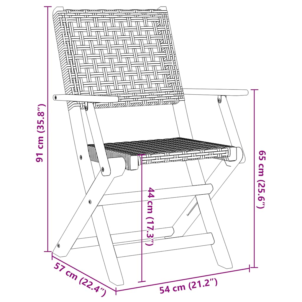 8-Pack Folding Garden Chairs in Poly Rattan & Solid Wood