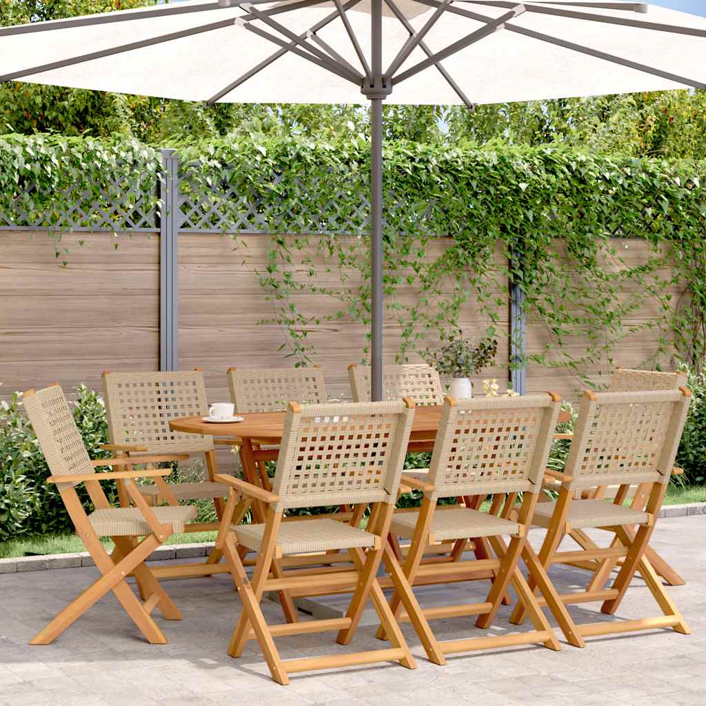 8-Pack Folding Garden Chairs in Poly Rattan & Solid Wood