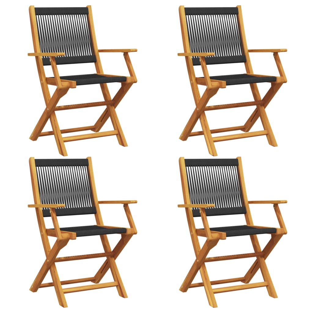 4-Piece Black Acacia Wood Folding Garden Chairs Set