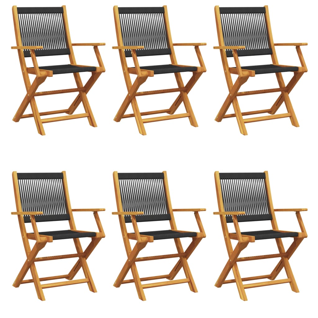 6-Piece Black Acacia Wood Folding Garden Chairs Set