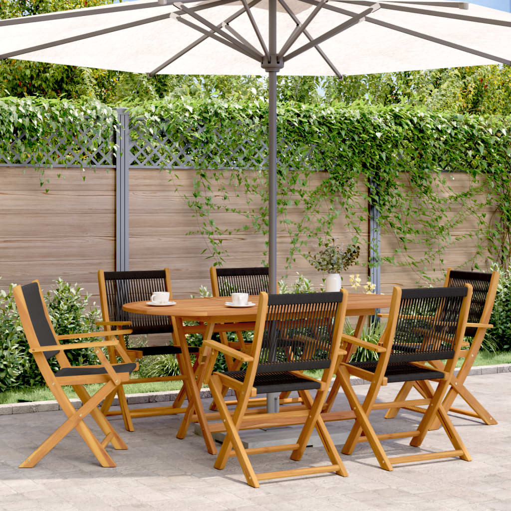 6-Piece Black Acacia Wood Folding Garden Chairs Set