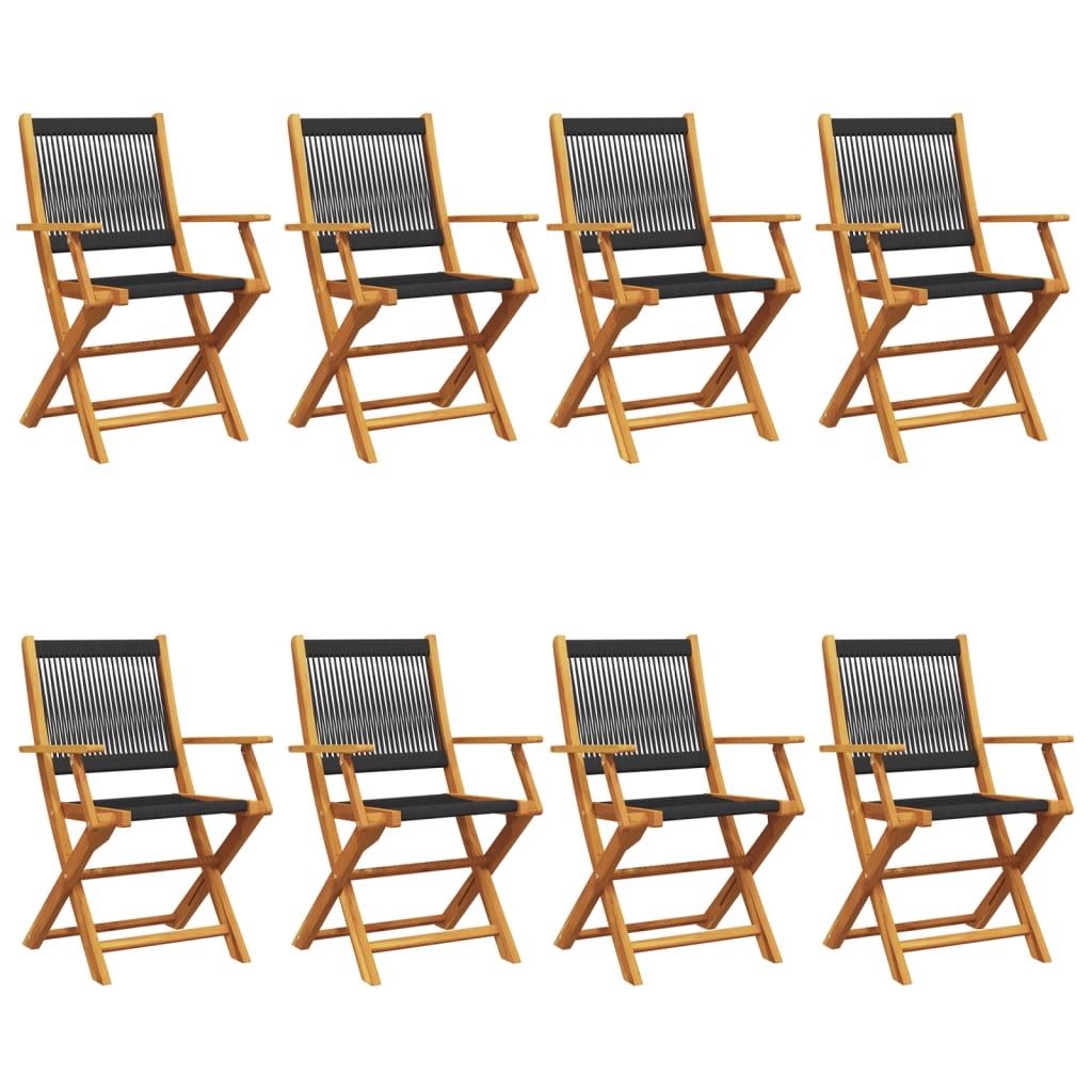 8-Piece Black Acacia Wood Folding Garden Chairs Set