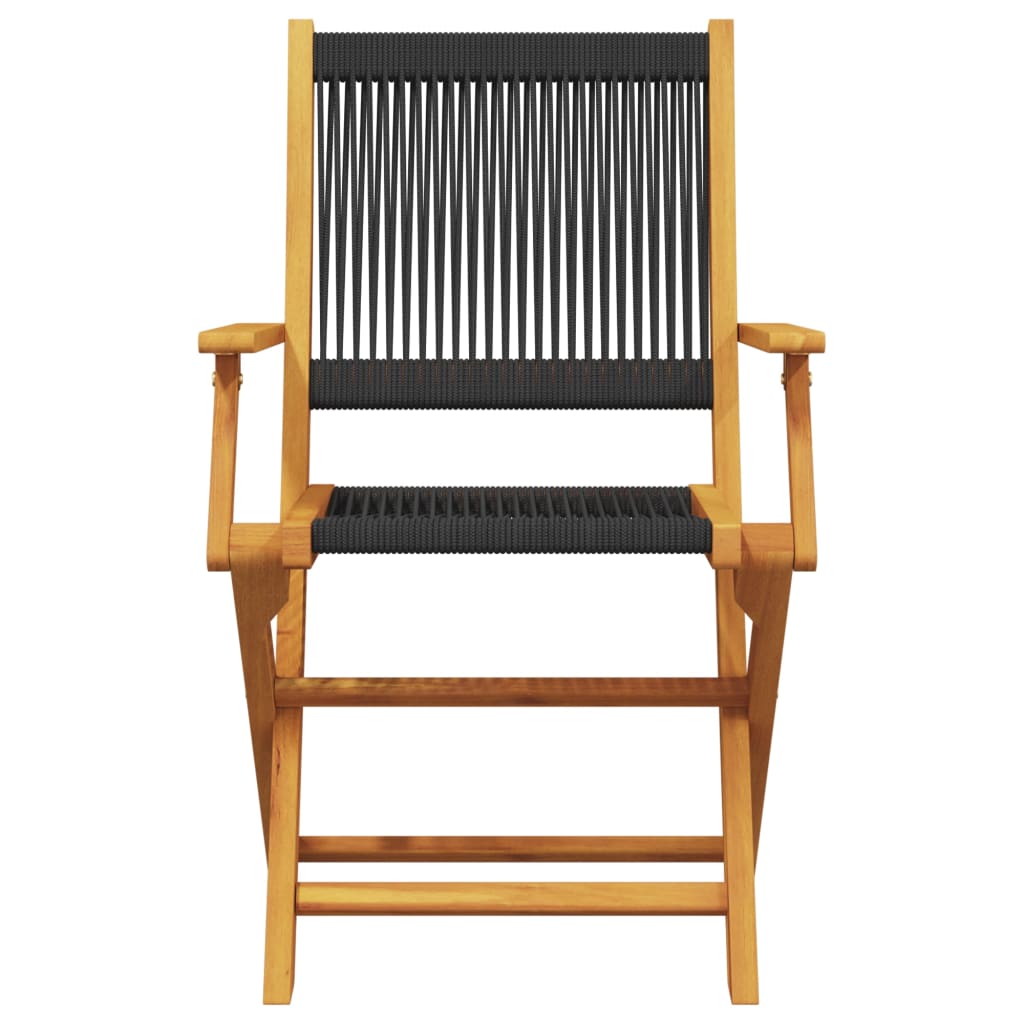 8-Piece Black Acacia Wood Folding Garden Chairs Set