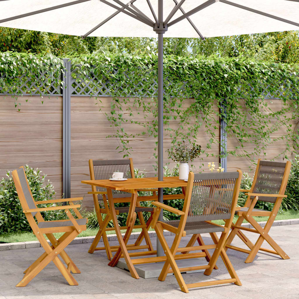 4-Piece Grey Acacia Wood Folding Garden Chairs Set