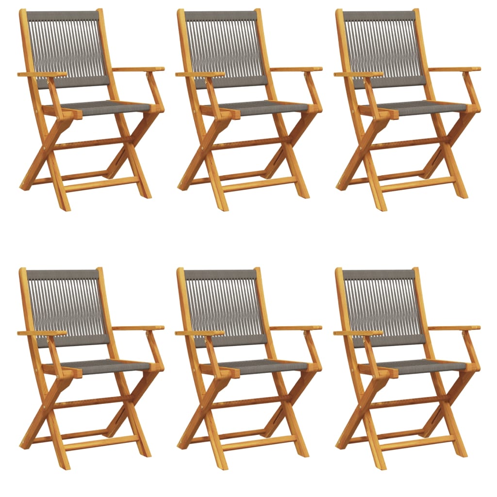 6-Piece Grey Acacia Wood Folding Garden Chairs Set