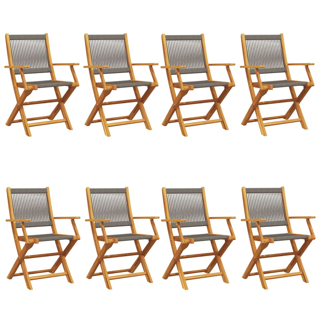 8-Piece Grey Acacia Wood Folding Garden Chairs Set