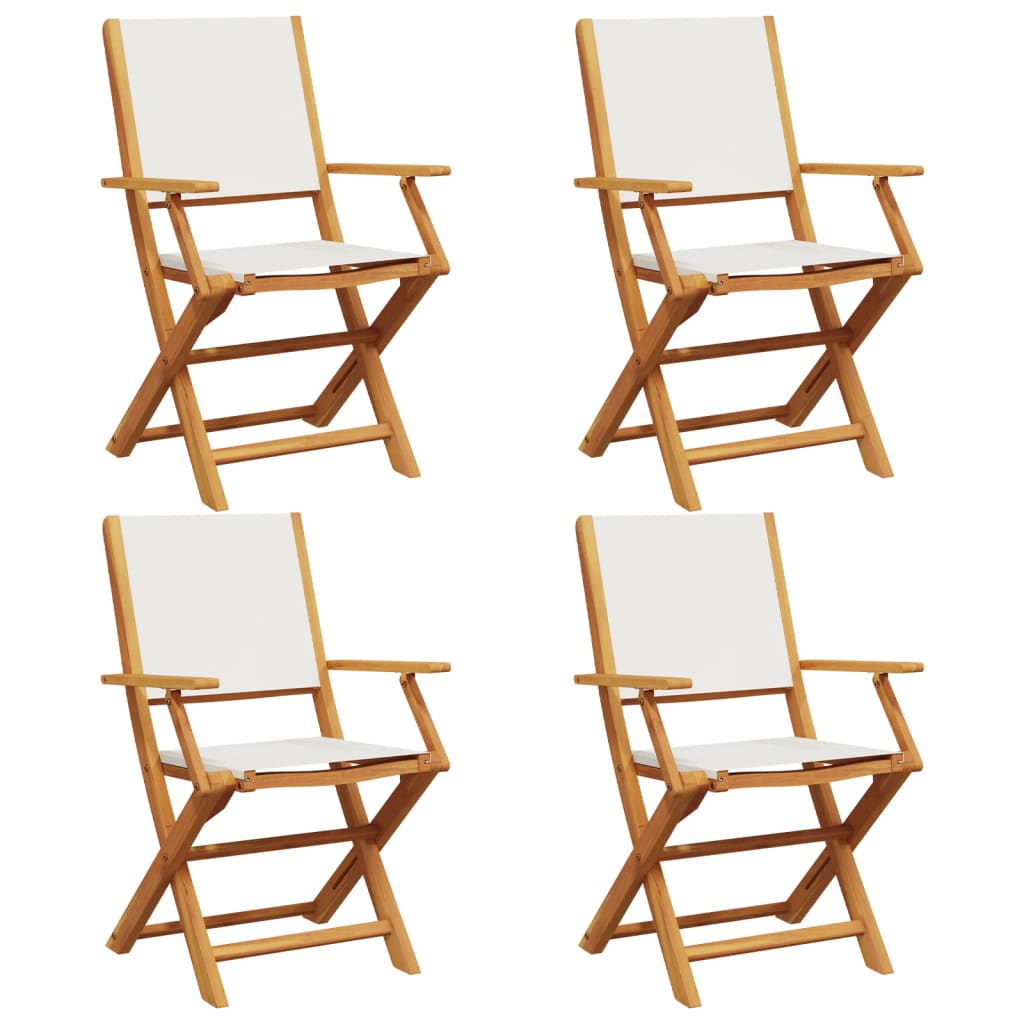4-Piece Cream White Folding Garden Chairs - Fabric & Solid Wood