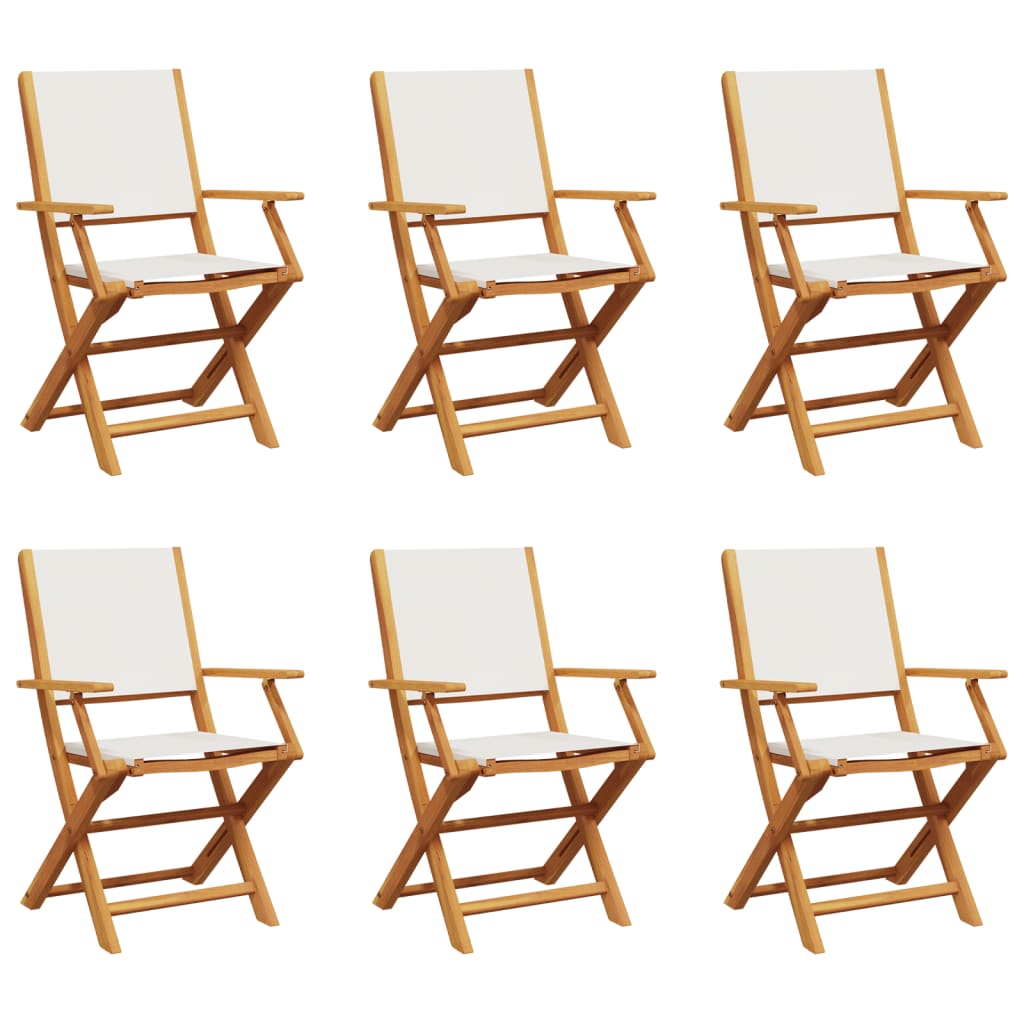 Cream White Folding Garden Chairs Set of 6 - Fabric & Wood Design