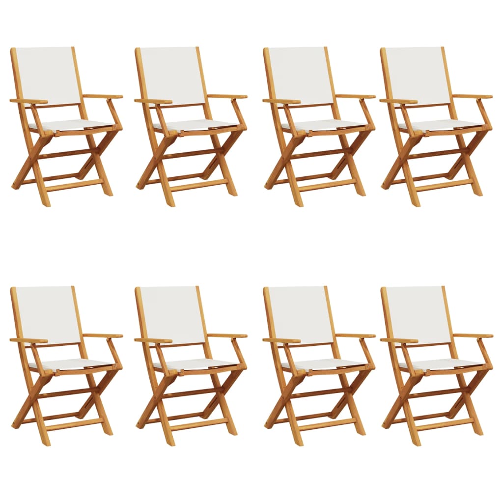 Cream White Folding Garden Chairs Set of 8 - Fabric & Solid Wood