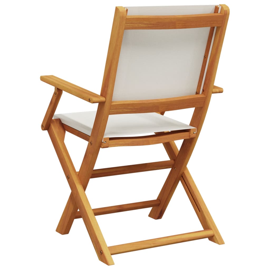 Cream White Folding Garden Chairs Set of 8 - Fabric & Solid Wood