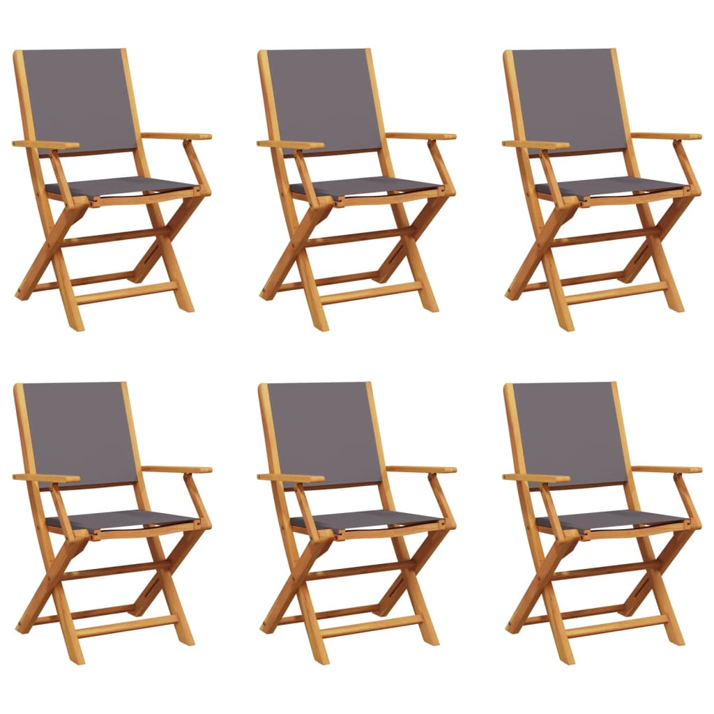 6 Anthracite Fabric & Solid Wood Folding Garden Chairs Set