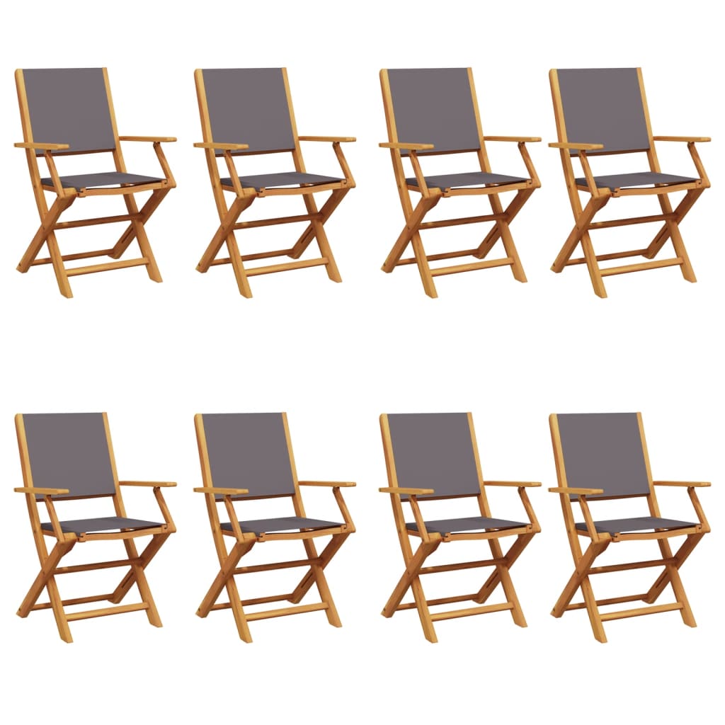 8 Anthracite Fabric Solid Wood Folding Garden Chairs Set