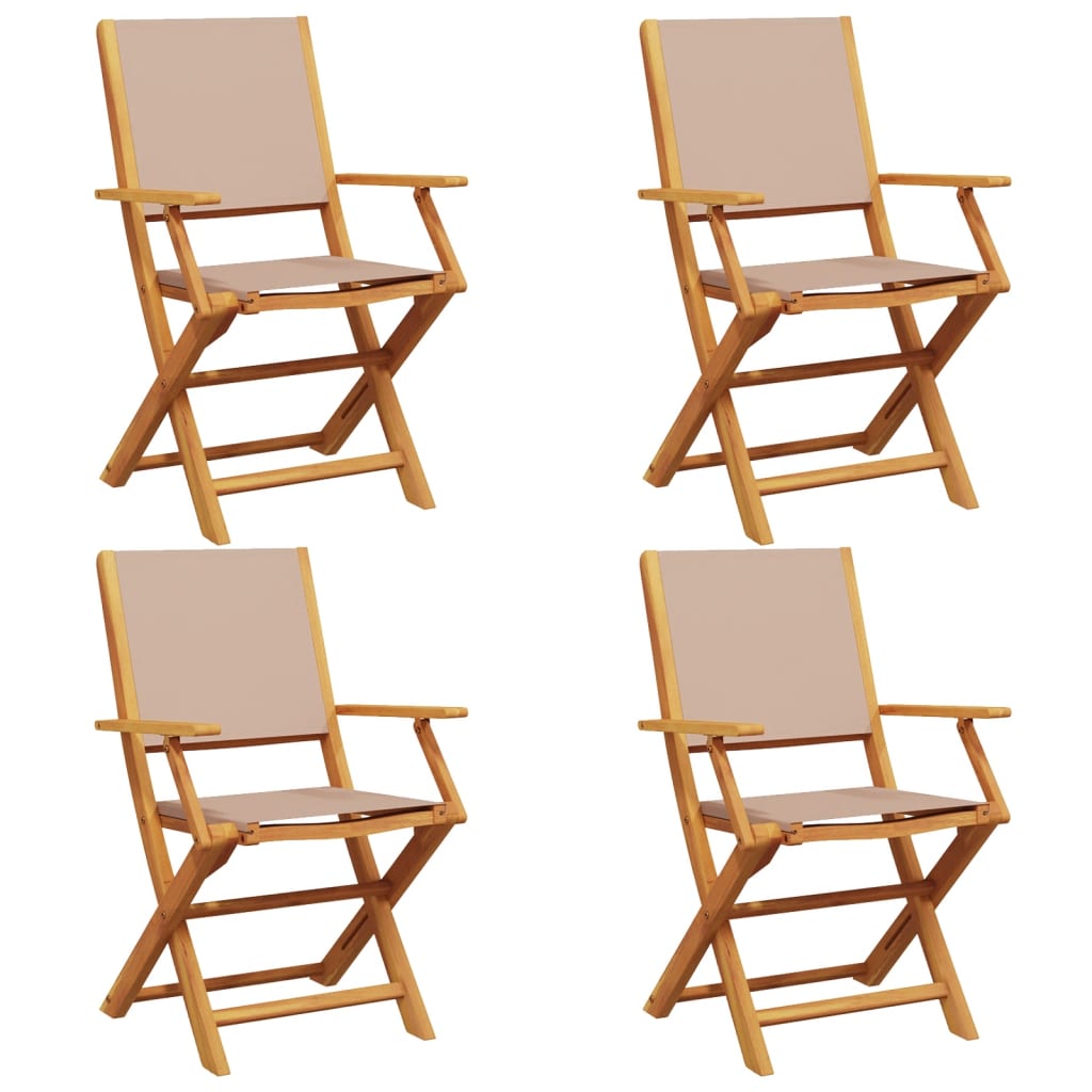 Taupe Fabric & Wood Folding Garden Chairs - Set of 4