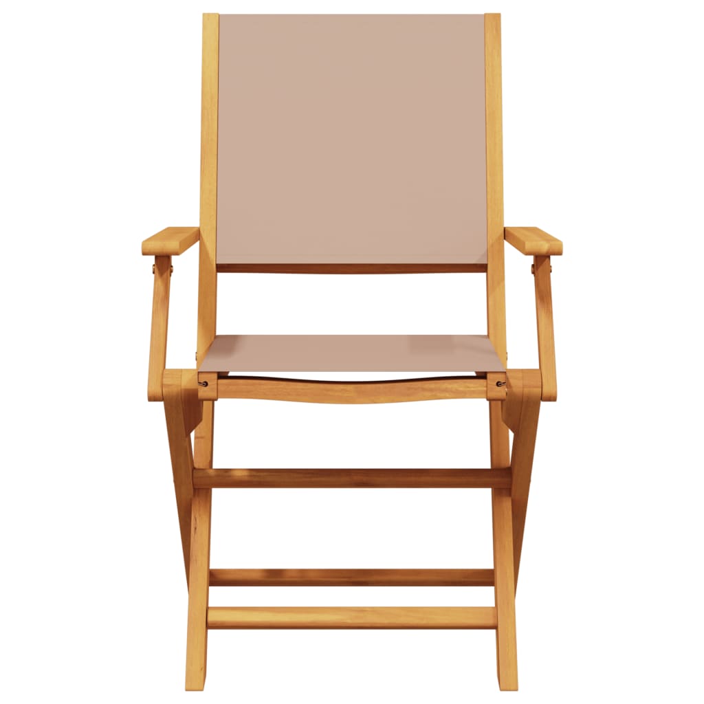 Taupe Fabric & Wood Folding Garden Chairs - Set of 4