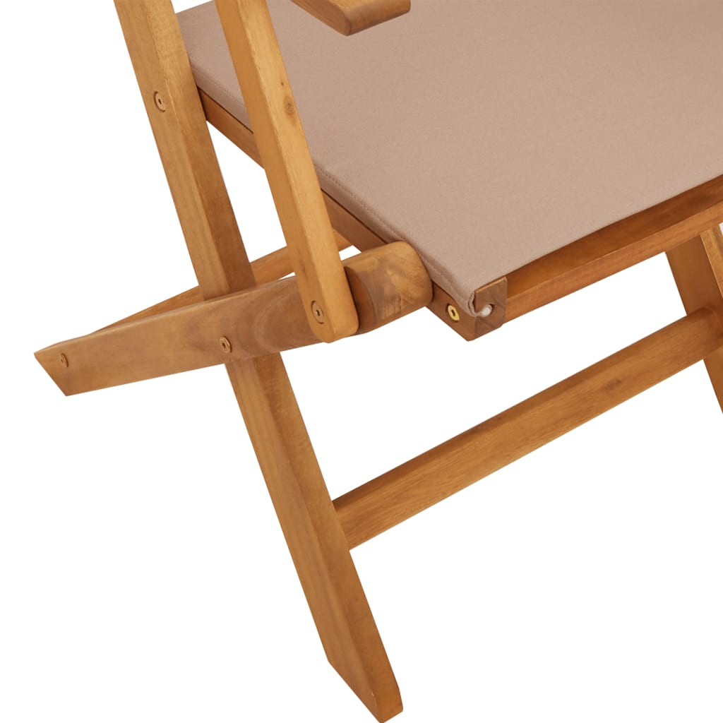 Taupe Fabric & Wood Folding Garden Chairs - Set of 4