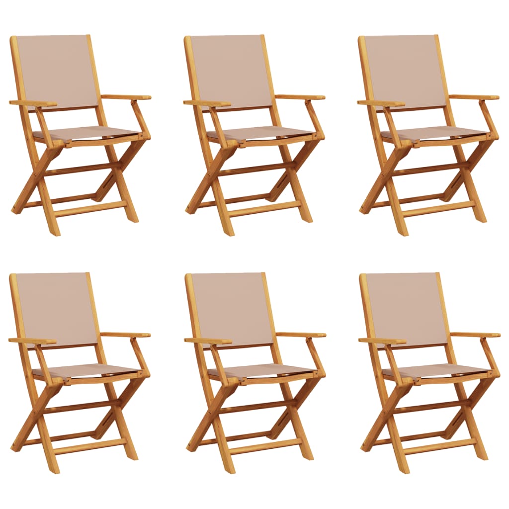 Folding Garden Chairs 6 pcs, Taupe Fabric & Solid Wood Finish
