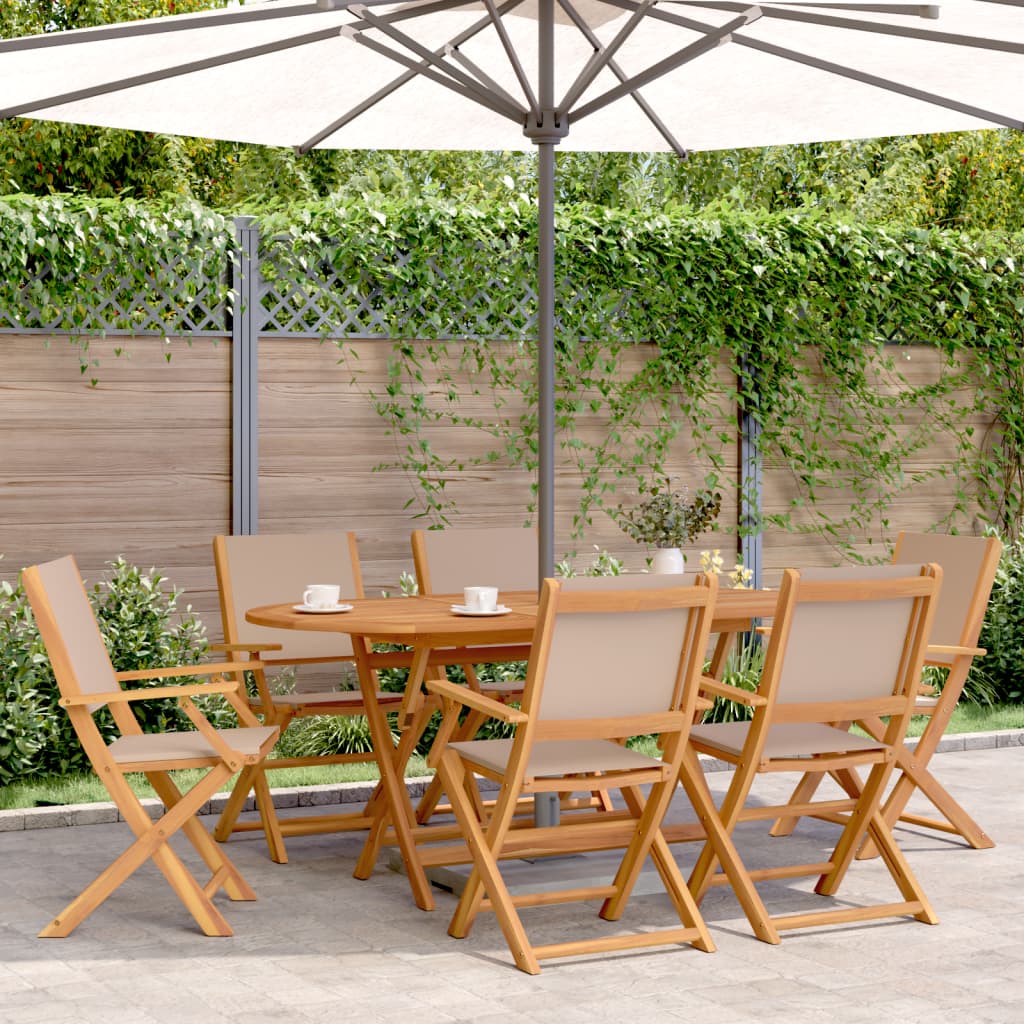 Folding Garden Chairs 6 pcs, Taupe Fabric & Solid Wood Finish