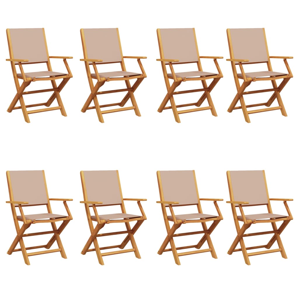 8-Piece Taupe Folding Garden Chairs, Durable Solid Wood Frame