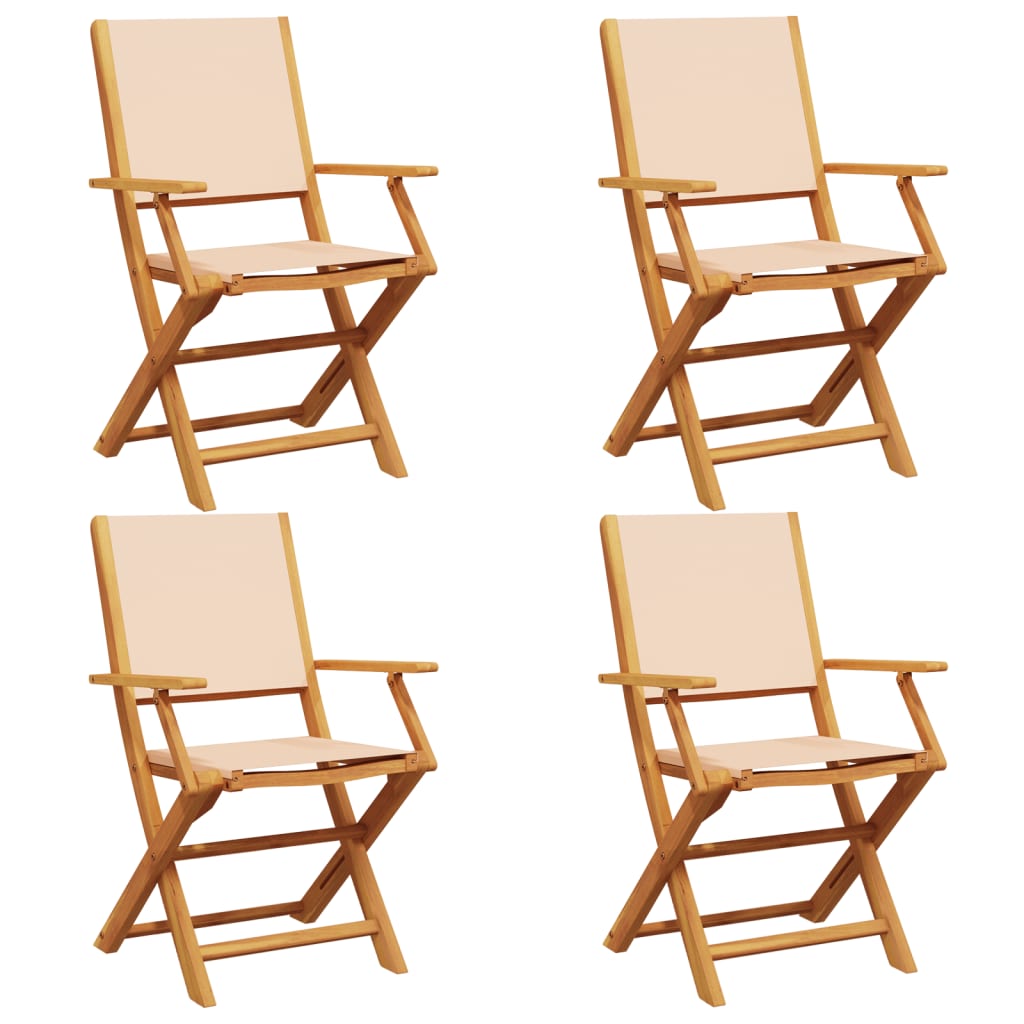Beige Fabric & Wood Folding Garden Chairs Set of 4