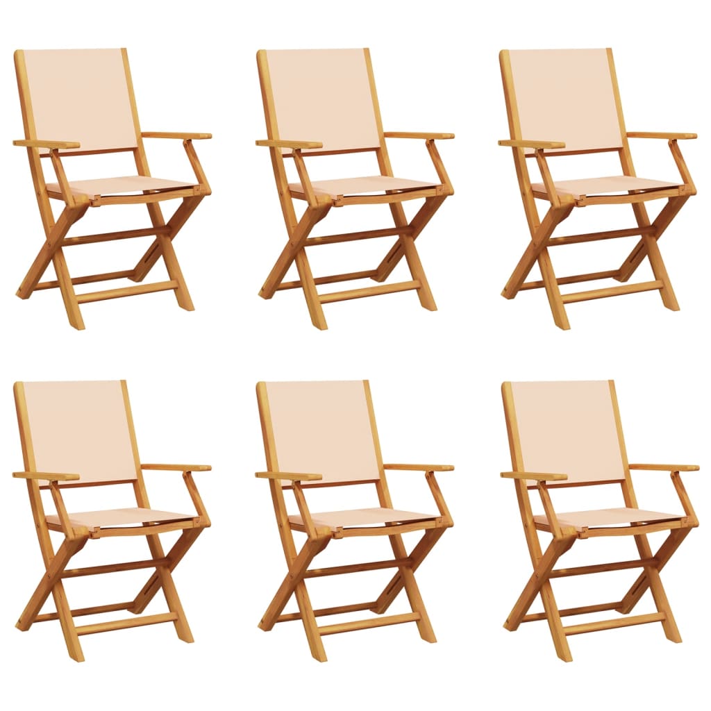 Beige Fabric & Wood Folding Garden Chairs Set of 6 - Durable Comfort