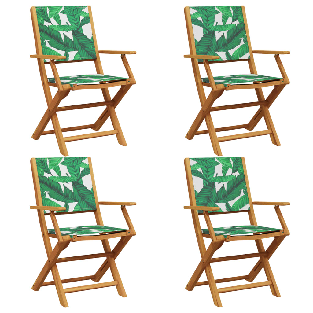 Green Folding Garden Chairs, 4-Piece Set, Solid Wood & Fabric