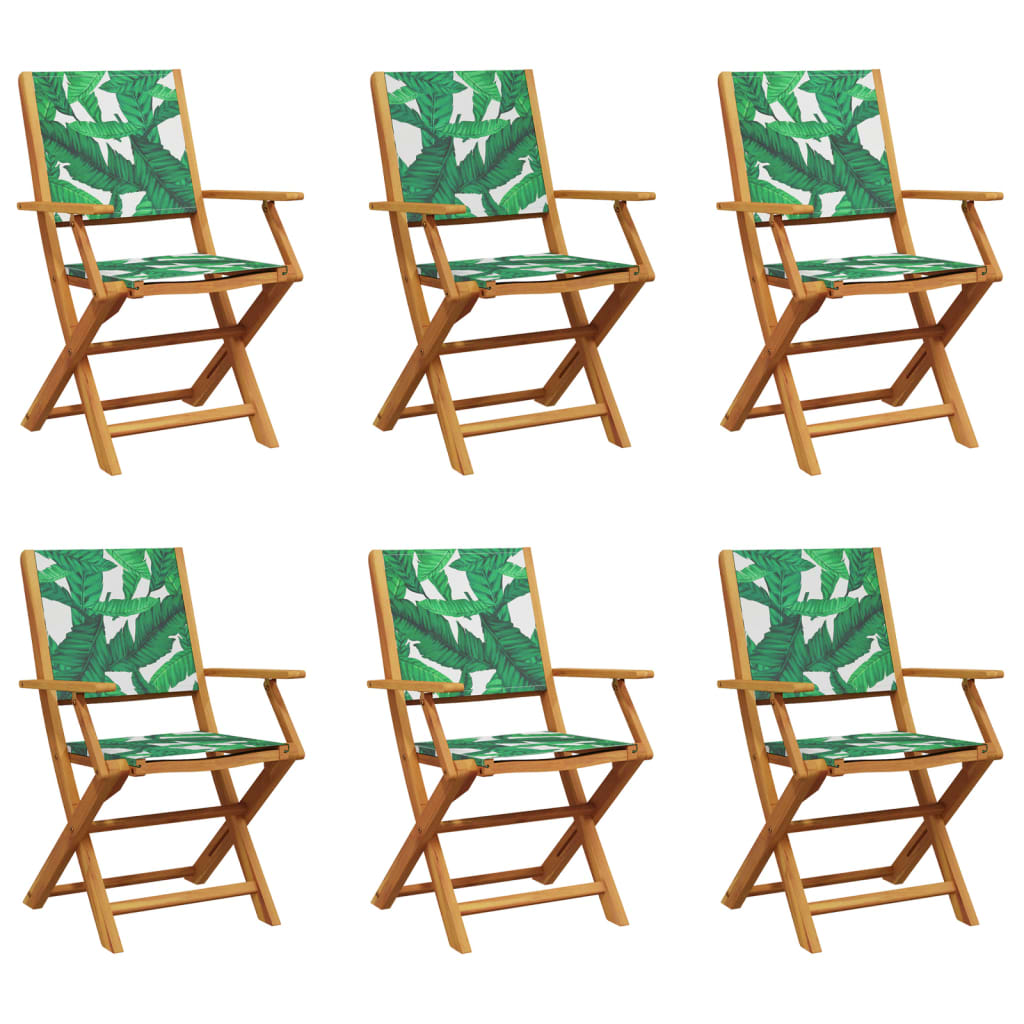 Set of 6 Green Fabric & Solid Wood Folding Garden Chairs