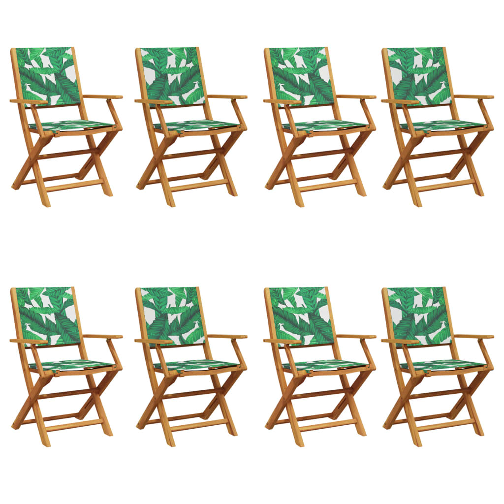 8-Piece Folding Garden Chairs Set - Green Fabric & Solid Wood