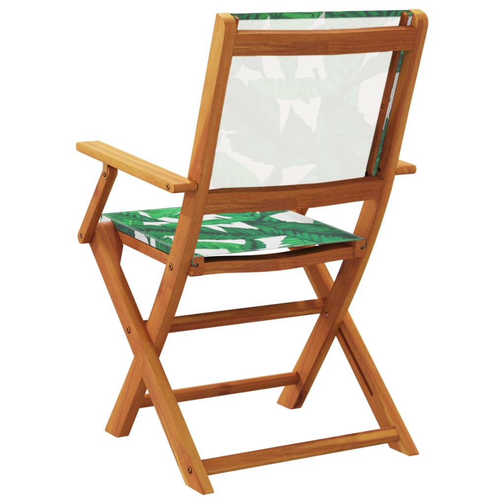8-Piece Folding Garden Chairs Set - Green Fabric & Solid Wood