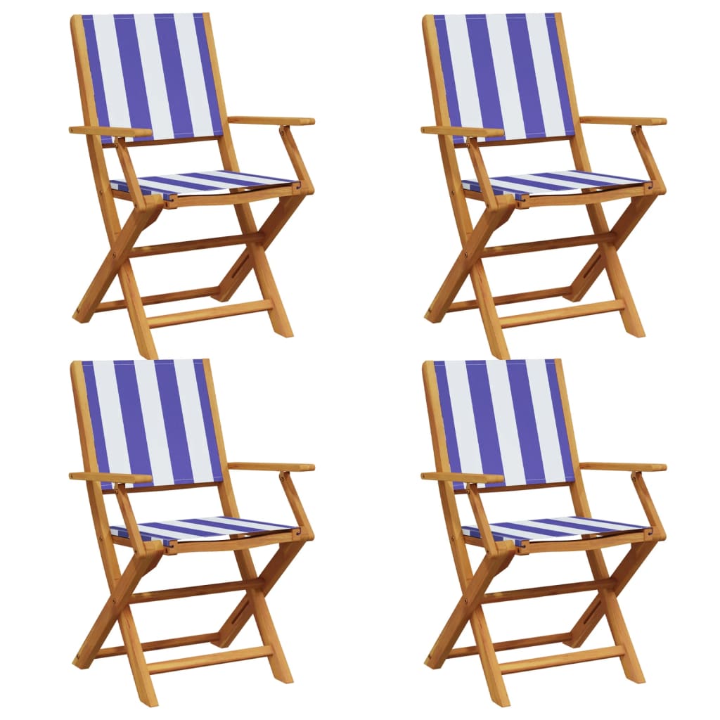 4-Piece Blue & White Folding Garden Chairs, Fabric & Wood Design