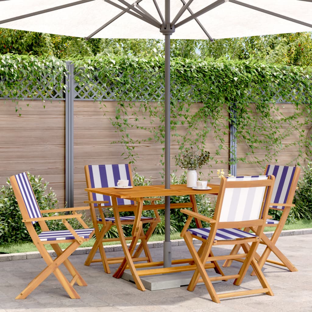 4-Piece Blue & White Folding Garden Chairs, Fabric & Wood Design