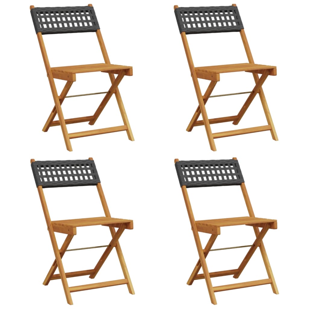 4-Piece Black Poly Rattan & Solid Wood Folding Garden Chairs