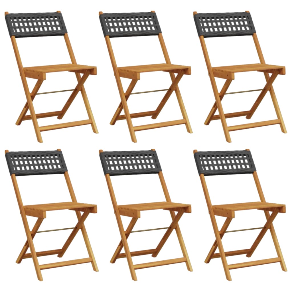 6-Piece Black Poly Rattan & Wood Folding Garden Chairs Set