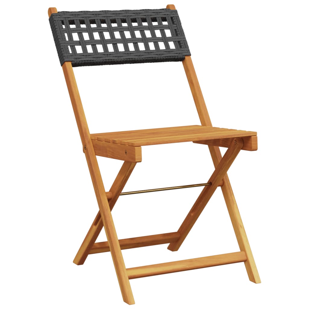6-Piece Black Poly Rattan & Wood Folding Garden Chairs Set