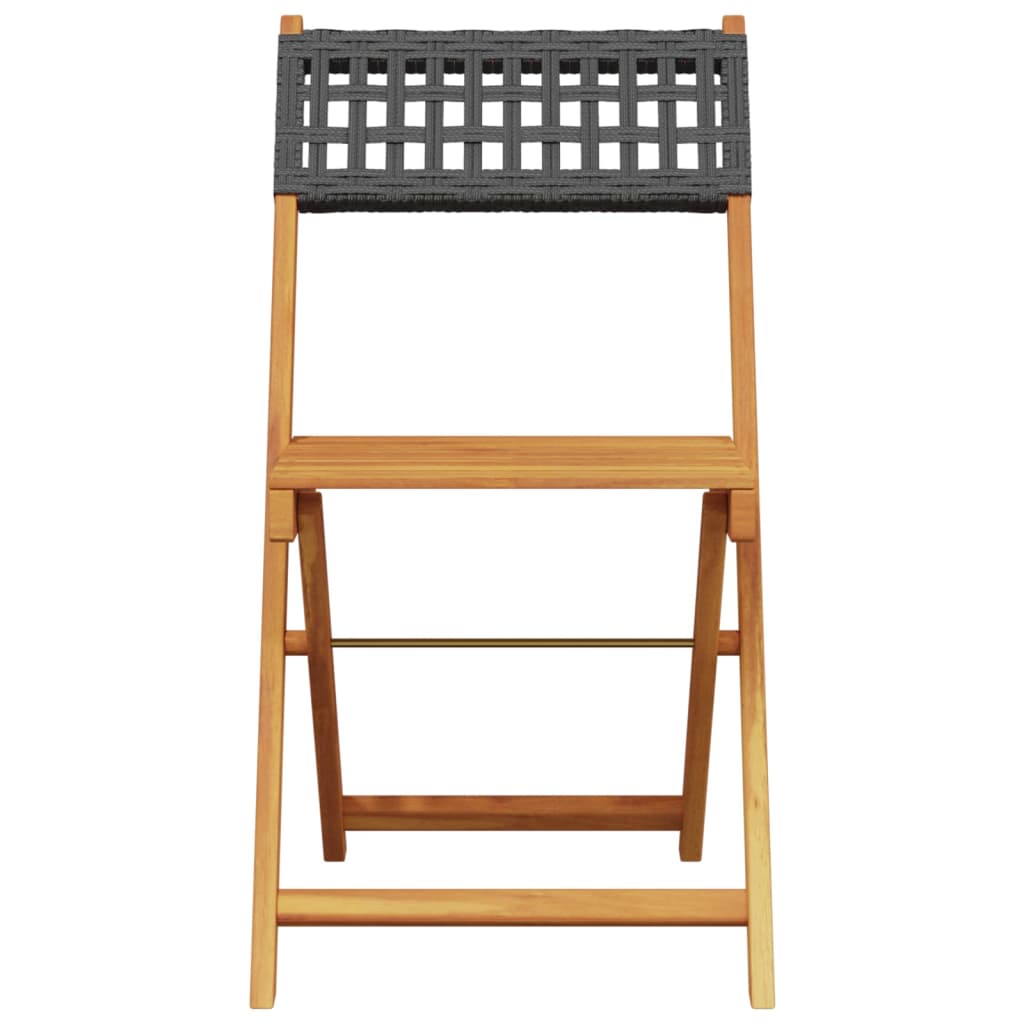 6-Piece Black Poly Rattan & Wood Folding Garden Chairs Set